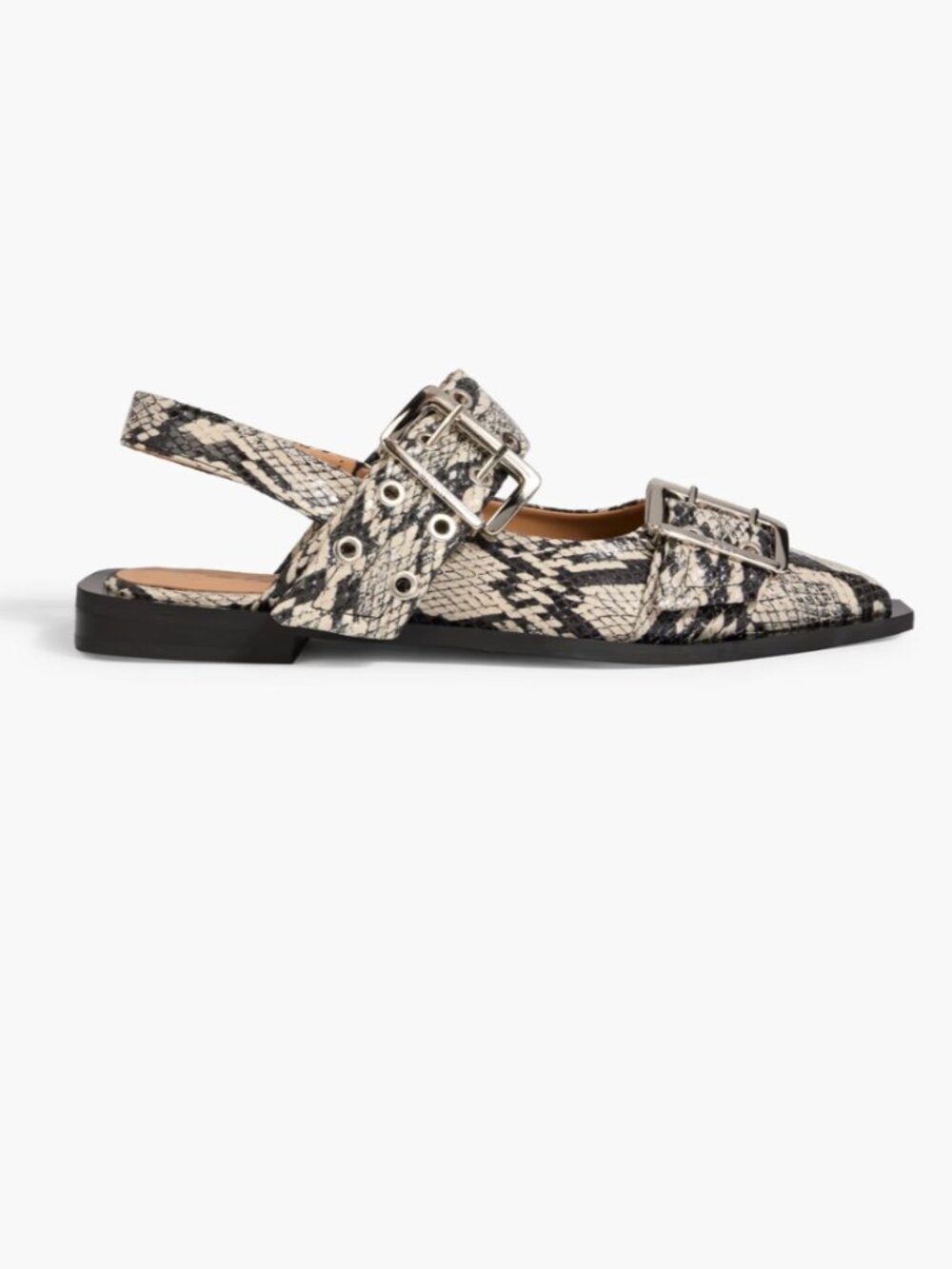 NWT GANNI Buckled snake-effect slingback point-toe flats 38 (US 8)